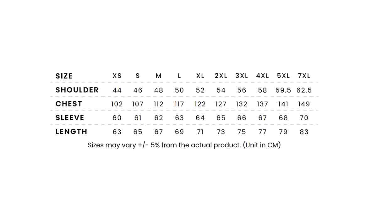 EJ03 size chart EJ03 size chart