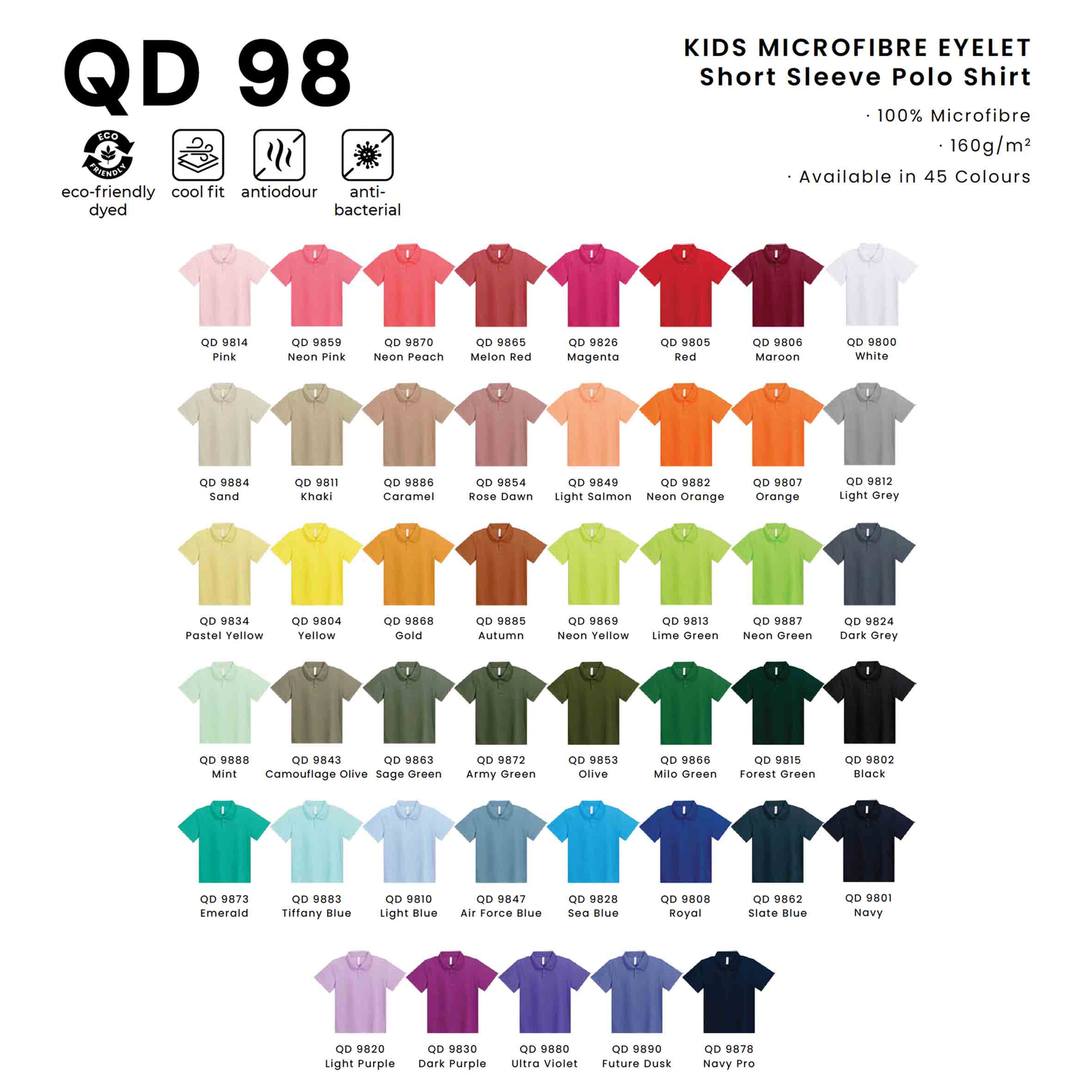 QD98 Kids Dri fit Polo T shirt QD98 Kids Dri fit Polo T shirt